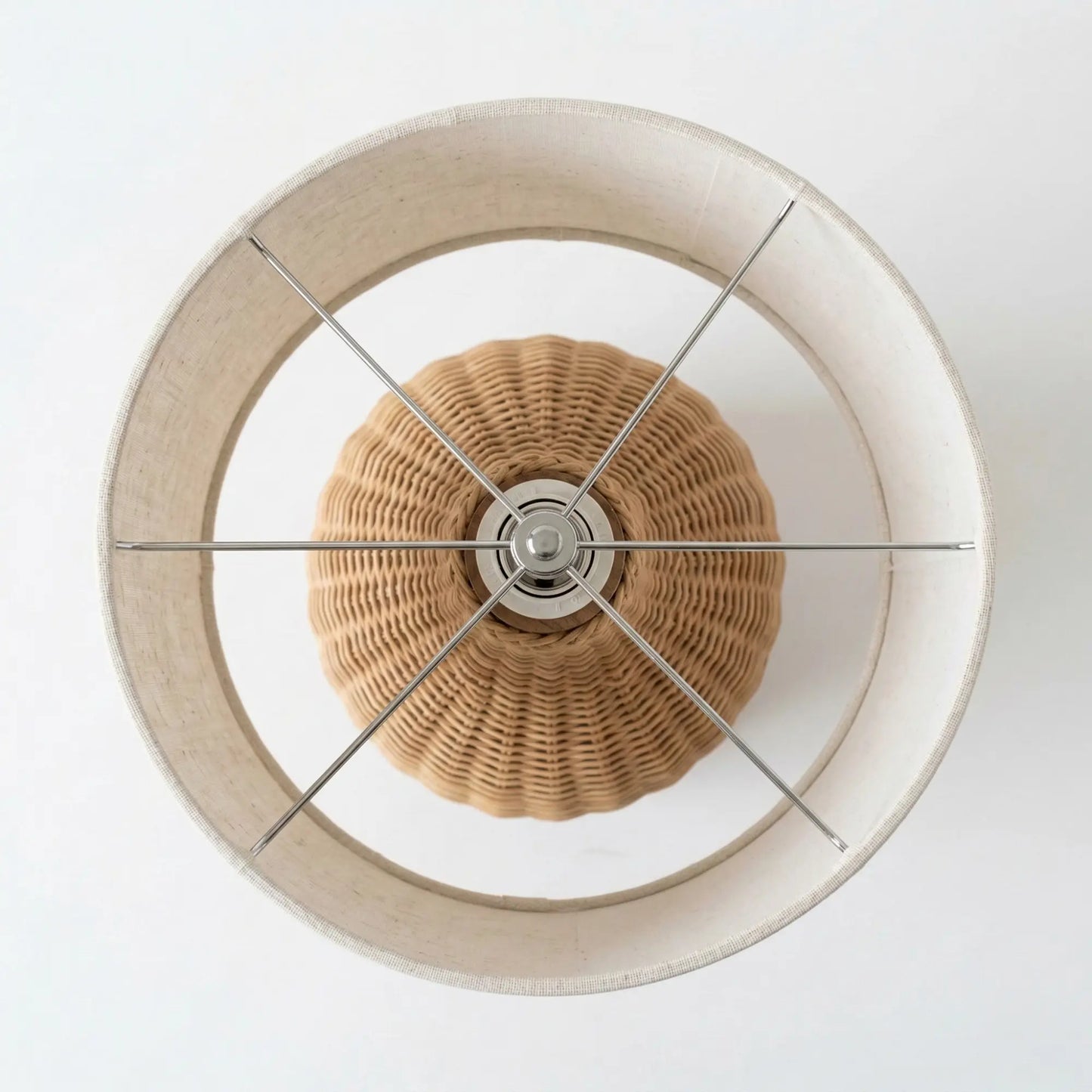 Haandco Natural Woven Rattan Table Lamp with Solid Wood Base & Fabric Shade