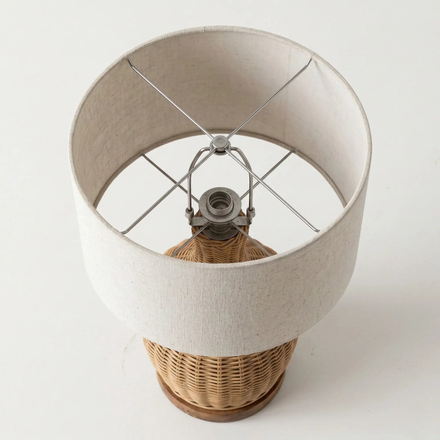 Haandco Natural Woven Rattan Table Lamp with Solid Wood Base & Fabric Shade